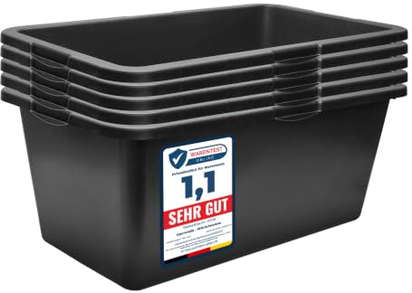 Garronda Pack de 5 Gavetas de Obra Rectangulares 60 L Negro GD-0169 | Cubeta plástica resistente para mortero y mezclar cemento; contenedor tipo bañera para construcción, hogar y jardín