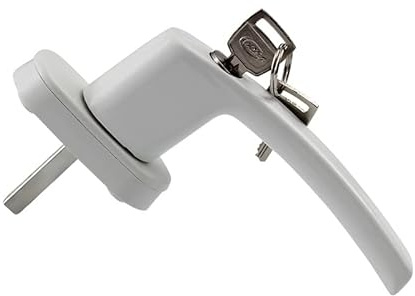 Manillas para ventanas, Manilla universal de aluminio for ventana con cerradura llave y botón, color blanco