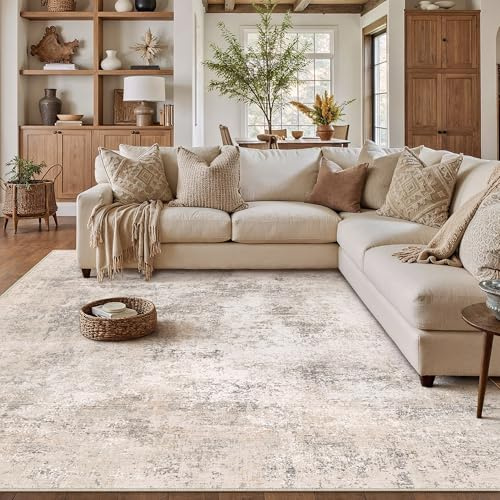 PureCozy Tappeto Salotto Beige Moderno Astratto 200x300 cm Tappeti Antiscivolo Lavabile, Antiscivolo Astratto Naturale Grande Carpet Cameretta Scendiletto Camera da Letto Ufficio Pelo Corto