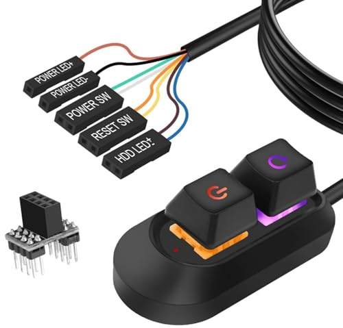 Botón de Encendido Externo para PC,Interruptor Multifuncional para Computadora de Escritorio con Iluminación RGB, Cable de 1,8M, Botón de Encendido/Rapido Restablecimiento,Ideal para Componentes de PC