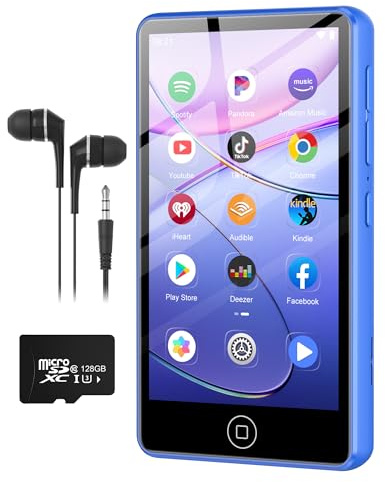 AGXOV 144GB Reproductor MP3 con Bluetooth y Wi-Fi, 4,02 Pulgadas Pantalla Táctil MP4 Player, Reproductor de Música Android con Spotify, Amazon Music, Deezer, Radio FM, Lector de E-Books, Azul