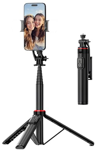 VKH Treppiede per cellulare e selfie stick, treppiede in alluminio integrato estraibile per smartphone, treppiede da viaggio portatile con telecomando wireless per iPhone/Samsung/Android/action camera