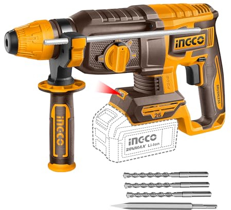 INGCO 20V Cordless Rotary Hammer (Body Only), 2.5J, 26mm in Concrete, SDS Plus Chuck System CRHLI26208