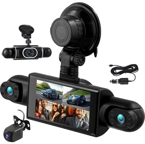 CAMECHO 4-kanals WiFi-dashcam 2K framåt vänster höger och bakåt med GPS 360°-rotation 3-tums skärm löpande inspelning nattvision G-sensor