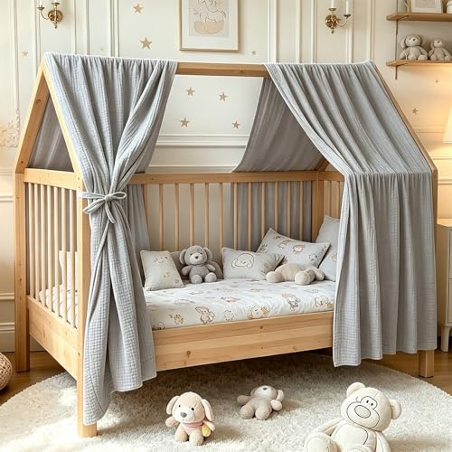Ginkago Hausbett Himmel 100% Baumwolle Betthimmel für Kinderbett platzsparende Deko für kleine Räume ideal für Mädchen & Jungen Bed Canopy