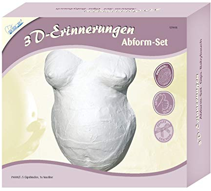 Mammut Spiel & Geschenk 129018-3D Erinnerungen Gipsabform Set, Abdruck, Babybauch, Komplettset mit 5 Gipsbinden und 1 Vaseline, Kreativset für werdende Eltern, 6 Stück (1er Pack)