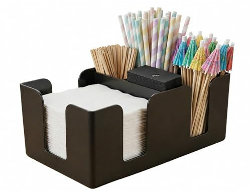 Chabrias Ltd Single Plastic Classic Bar Caddy Black, Bar Storage, Bar Organiser, Bar Condiment Caddy, Napkin Holder, Straw Holder