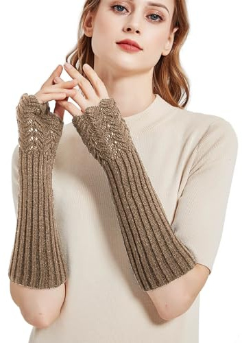 NOVAWO Damen Winter Warmer Strick Lange Handschuhe Fashion Armlinge