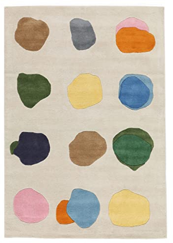 RugVista Stepping Stones Handtufted, Kinderteppich, Moderne Teppiche, 200 x 140 cm, Rechteckig, Niedriger Stapel, Kinderzimmer, Nur chemische Reinigung, Ohne gefährliche Chemikalien, Off Weiß/Multi