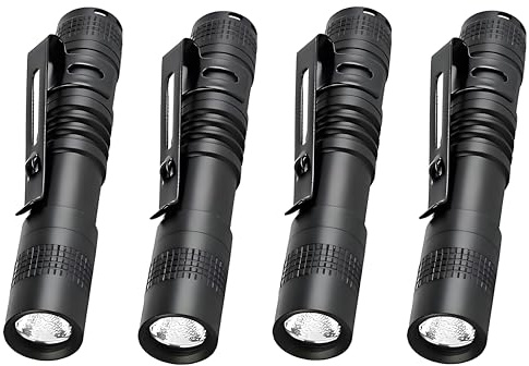 4 Pack POCKETMAN XPE-R3 Mini LED Taschenlampe 900 Lumen 9cm Mini Taschenlampe Tragbar mit Clip Camping, Bergsteigen, Notfall
