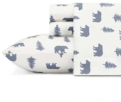 Eddie Bauer - Full Sheet Set, Warm Breathable Cotton Flannel Bedding with Deep Pockets, Brushed for Extra Softness, Cozy Home Decor, Oeko-Tex Certified (Bears & Trees, Full)