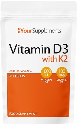 Your Supplements – Vitamin D3 1,000 IU with K2 100mcg – Supports Bone Health (90 Tablets)