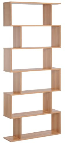 HOMCOM Bücherregal Wandregal Raumteiler Eckregal Standregal Aktenregal 6 Fächer Eiche L80 x B23 x H192 cm