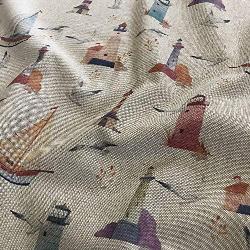 Discover Lifestyle & Fashion Fabrics Stoff mit Segelschiff-Motiv, Baumwolle, Leinenoptik, für Vorhänge, Jalousien, Basteln, Quilten, Patchwork & Polstermöbel, 140 cm breit, Meterware