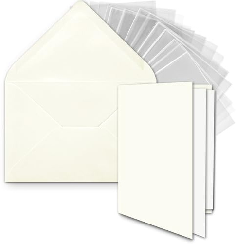 FarbenFroh by GUSTAV NEUSER 25x DIN B6 Faltkarten-Set - Naturweiß (Weiß) - 11,5 x 17 cm - Doppelkarten mit Umschlägen, Einlegepapier und Cellophanbeutel zum Basteln und Verkaufen