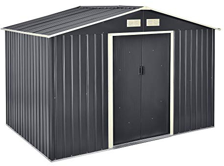 [en.casa] Redskapsbod 277x191x192 cm Metall Redskapsförvaring Verktygsskjul Trädgårdsskjul Metallram Mörkgrå