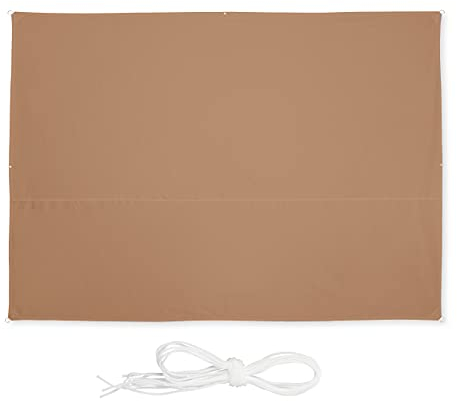 Relaxdays Rectangular Sun Sail 2.5 x 3.5 m, Water-Repellent, UV-Resistant, Guy Ropes, Patio, Balcony, Coffee Brown, 2.5 x 3.5 cm