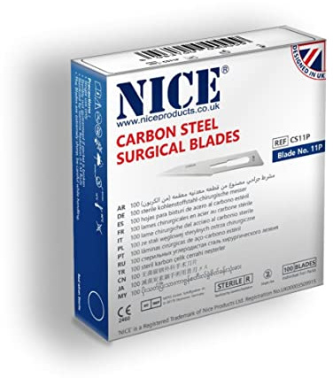 100 x NICE No.11P Sterile Carbon Steel CS11P Surgical Blades