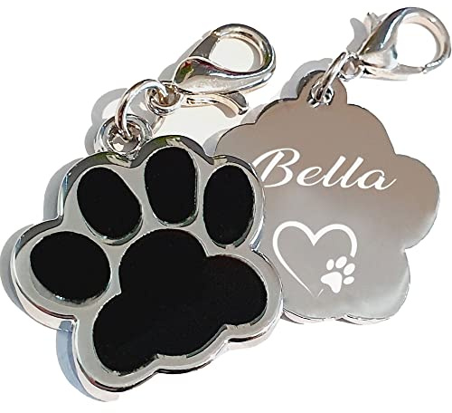 Edelstahl Hundemarke mit Gravur Glitzerpfote Plakette graviert Name Telefonnummer Adressanhänger personalisiert dog tag für Hunde oder Katzen (schwarz)
