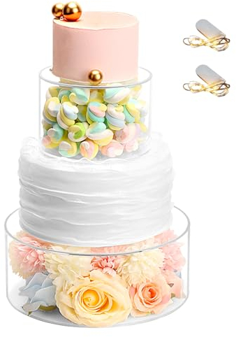 Choowin Clear Acrylic Fillable Cake Stand Cake Riser Cake Tier,Round Cake Display Stand,Floating Cake Stand,Cylinder Pedestal Stand,Decorative Centerpiece for Wedding Birthday Party 10x4 inch,6x4 inch