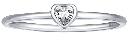 FOCALOOK Silber 925 Solitär Ring für Damen Weißen Zirkonia Herzring Ehering Partnerring Verlobungsring für Valentinstag Jahrestag Größe 52 (16.6)