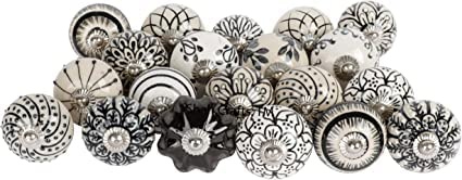 Shah Crafts. Keramiska dörrknoppar, set med 20 blandade blomsterdesigner handgjord vintage för interiörmöbler, skåp skåp garderob lådor handtag handtag