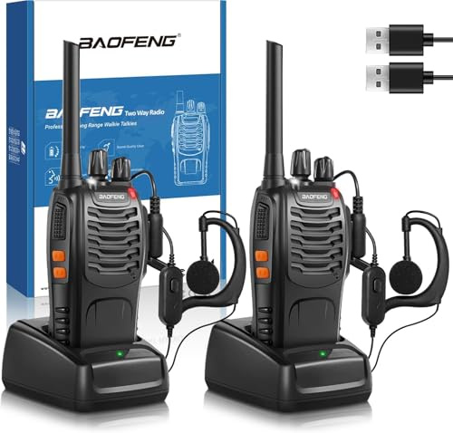 Walkie Talkie,Two Way Radio 16 Channels Long Range Walkie Talkies with USB Charger and Earpieces, Rechargeable walkie talkies for Children play and adults work. (Black, 1 Pair)