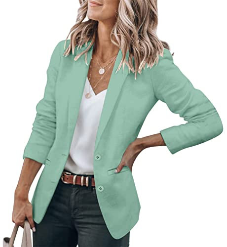 Minetom Blazer Donna Maniche Lunghe Tinta Unita Cappotto Elegante Ufficio Business Blazer Gilet Tailleur Giacca con Bottoni Verde M