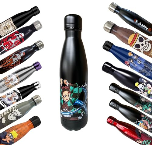 Homadict – Botella isotérmica Demon Slayer – Botella de acero inoxidable – Tanjiro Aliento de agua – Mantenimiento caliente y frío 12 h – Deporte, viaje, diario – 500 ml – BPA Free – Licencia oficial