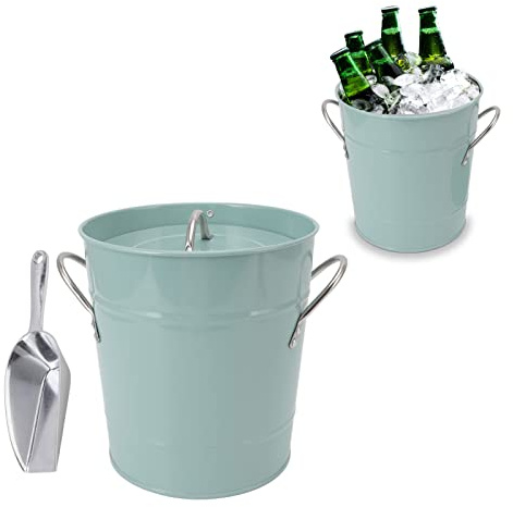 Seau à glace double paroi avec couvercle et pelle, pour bouteilles de vin et champagne, 19,5 x 20,5 x 16 cm, bleu