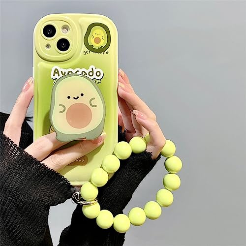 Emlivi Fodral för iPhone 12 Mini med pärlarmband och blommor, estetiskt skyddsfodral, armbandsdesign, söt avokado, stötskydd i mjukt silikon, TPU-fodral, avokado