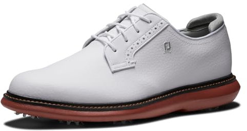 FootJoy Herren Traditions Blucher Golfschuh, Weiß/Ziegelstein, 10 Wide