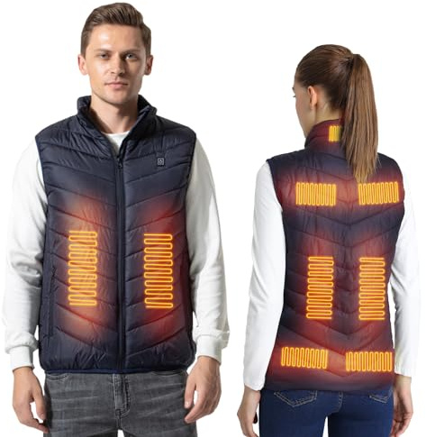 Armorget Gilet Chauffant, Réglage de la Température à 3 Niveaux avec 9 Zones de Chauffage, Gilet Chauffant Rechargeable par USB, Veste Chauffante Lavable Pour L'extérieur (Piles Exclues) 3XL Bleu