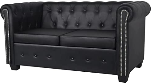 Hovothy Chesterfield-Sofa 2-Sitzer Kunstleder Schwarz Chesterfield Sofas Wohnzimmer Möbel Wohnzimmer Sofa Wohnzimmer Couch Chesterfield Sessel Zweisitzer Sofa Couch 2 Sitzer Kunstleder Sofa