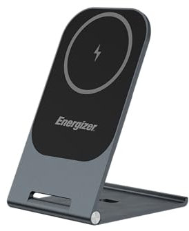 Energizer Caricatore Wireless Magnetico 15W Supporto Pieghevole in Alluminio | Compatibile MagSafe, Ricarica Rapida, Utilizzo Verticale e Orizzontale Compatibile con Custodie iPhone e Android | WCP102