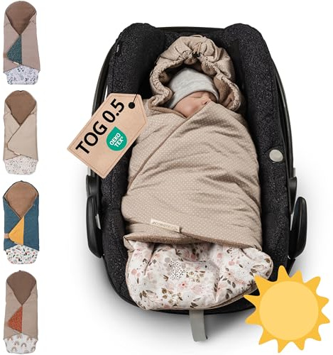 ULLENBOOM Einschlagdecke Babyschale Sommer, Aus 100% OEKO-TEX Materialien - Rosa Blüten (Made in EU) - Decke für Babyschale & Kinderwagen, Für gängige Kindersitze, ideal für 0 bis 9 Monate