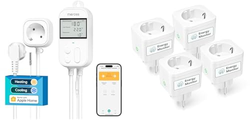 Meross Smart Thermostat Steckdose für HomeKit Digital WLAN Temperaturregler WiFi Heizungsthermostat Steckdose mit Fühler für Heizung und Kühlung 16 A & WLAN Steckdose mit Strommessung 16A