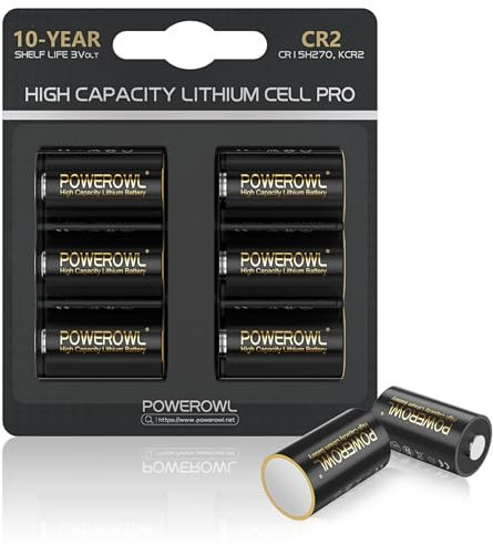 POWEROWL - CR2 3V Lithium Battery, Pack of 6, High Capacity CR2 3 Volt Batteries Cell for Use in Sensors, Photo Flash and Flashlights