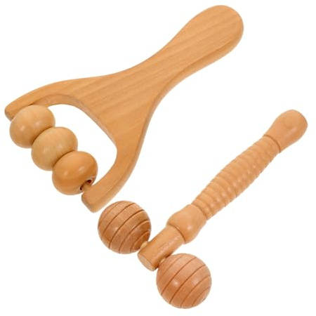 Holz Massagegerät Packung Handmassagerolle für Schulter Nacken | Tragbar und Multifunktional, Glatte Runde Form, Heimgebrauch, Khaki, 2 Stück