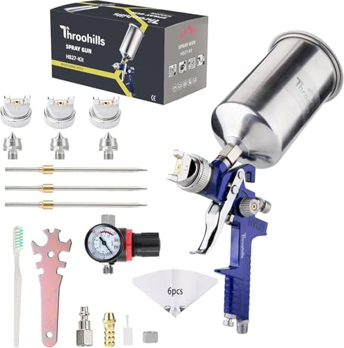 Throohills Professional HVLP Spray Gun Kit, Automotive Paint Spray Paint Gun(1.4/1.7/2.0mm) and 33oz Aluminum Cup for Auto Paint Touch-Up