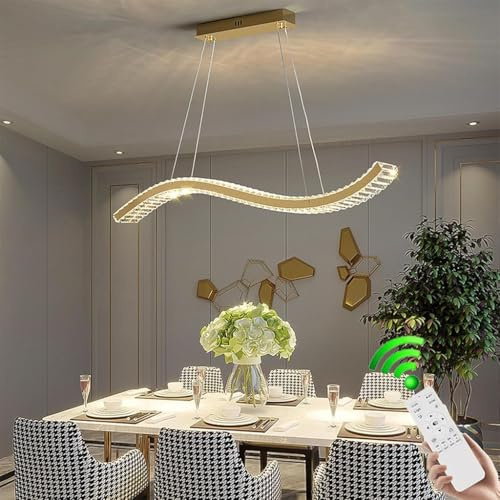 VTAMng LED Pendelleuchte dimmbare Kristall Moderne 58W Hängelampe esstisch mit Fernbedienung Linear design Esszimmerlampe hängend höhenverstellbar Dekoration im nordischen Stil Wohnzimmerlampe Küchela