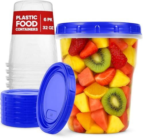 Lot de 6 boîtes à soupe en plastique avec couvercles à visser – (947,2 g) – [6 paquets] – Récipients hermétiques pour soupe et nourriture à emporter