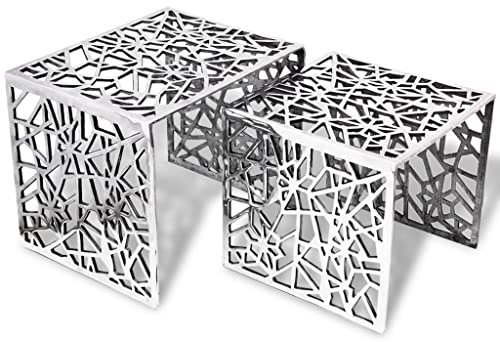 LVHUIDEH Beistelltische 2 STK./Quadratisch Couchtische-Set/Satztisch/stapelbar, Silbern Aluminium