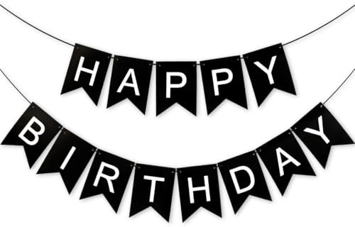Guirlande Happy Birthday noire de 5 mètres - Bannière Happy Birthday - Bannière d'anniversaire - Accessoire de décoration pour adultes et enfants
