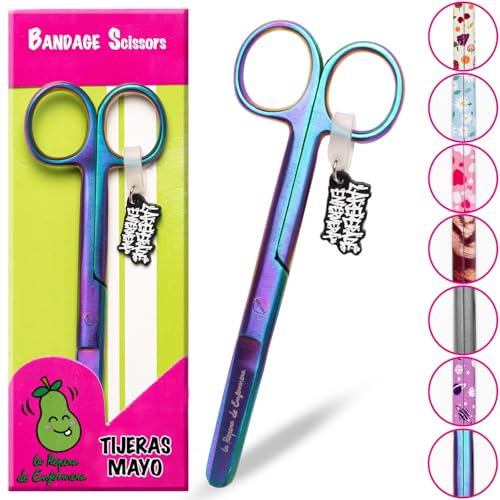 La Repera de Enfermera Mayo Scissors with Tip Roma: Premium Bandage Scissors and Health Emergencies | Ideal for Nurse Gifts and Nurse Accessories and TCAE (RAINBOW DREAM)