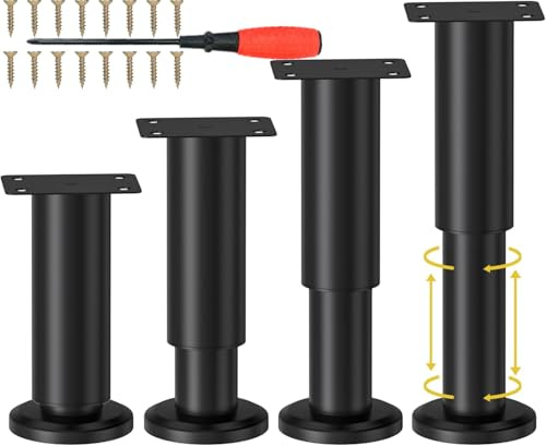 NCRGB 4 Gambe da Tavolo inMetallo,Gamba daTavolo Regolabile, Gamba da Tavolo Regolabile,Gambe per Mobili, kit include Cacciavite e viti (Nero, 18-32 cm)