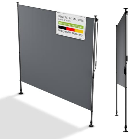 Juskys Tenda Verticale Barbados 200x310 cm - Tenda a pinza estensibile, protezione solare e visiva, resistente alle intemperie e ai raggi UV, idrorepellente - Grigio