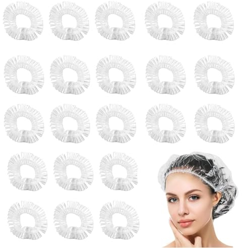 Einweg Duschhauben, 100 Stück Duschhaube, wasserdichte, transparente Duschhaube aus Kunststoff, Wiederverwendbar, Elastische Haarduschhaube, für Salon, Spa, Reise, Hotel, Dusche, Heimgebrauch