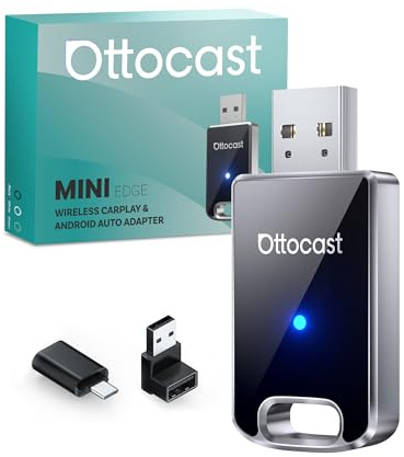 OTTOCAST Edición 2026 Adaptador inalámbrico para CarPlay & Android Auto, convertidor 2 en 1 de cableado a inalámbrico, Plug & Play, reconexión automática, configuración fácil, Ultra Compacto