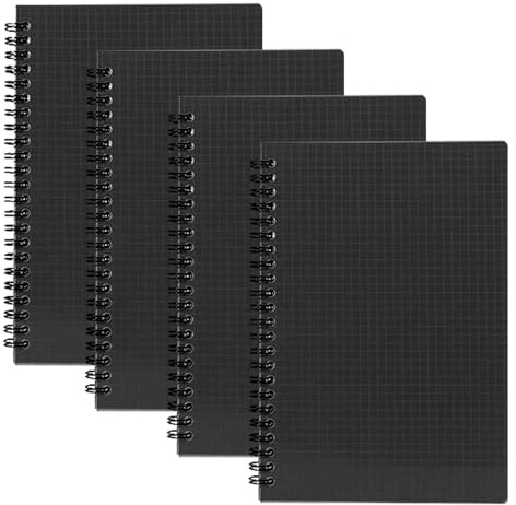 GOOKALA Bloc de notas con espiral A5: 4 cuadernos en espiral, 80 hojas (160 páginas) por paquete, cuaderno de bocetos A5, bloc de notas para oficina, viajes, escuela, dibujo, patrón de bloques negros